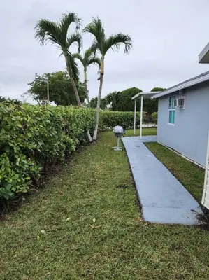 a sidewalk in front of a house with palm trees at 13101 Main Apartment Miami in Miami
