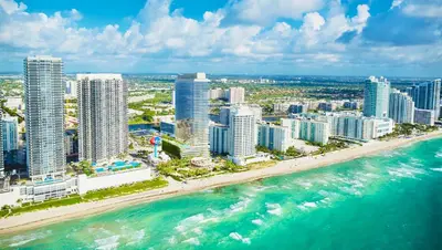 an aerial view of a beach and buildings at Million Dollar View at Hyde Resort And Residences in Hollywood