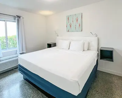 a bedroom with a large white bed and a window at Tranquilo in Fort Lauderdale