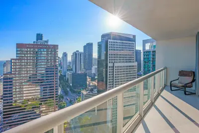 a balcony with a view of a city skyline at Splendid Unit outstanding View-W Hotel Brickell in Miami