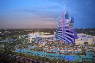 a view of a large building with a guitar shaped building at Pretty Private Room, near the Airport - Free parking - 01 in Miami