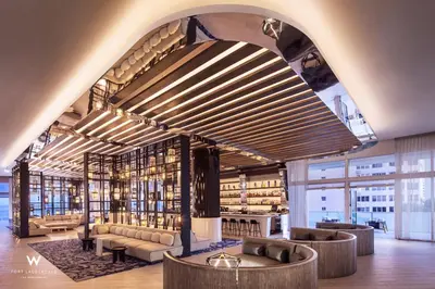 a library with couches and tables in a building at Luxury 1 BR at Fort Lauderdale in Fort Lauderdale