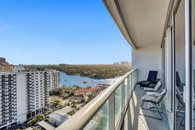 a balcony with a view of a river from a building at WVR Vacation Residences 1707 in Fort Lauderdale