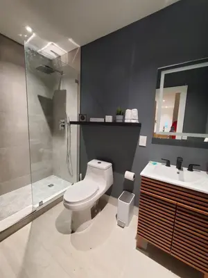 a bathroom with a toilet and a shower and a sink at Casa Cuba in Little Havana, Brickell, Calle 8 and 10 minutes to the Beach FREE PARKING in Miami
