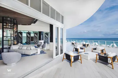 a living room with a view of the ocean at Stylish 1 BR at Fort Lauderdale in Fort Lauderdale
