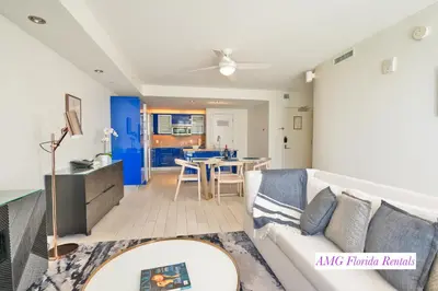 a living room with a couch and a table at Stylish 1 BR at Fort Lauderdale in Fort Lauderdale