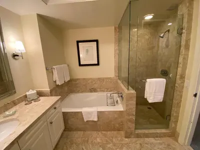 a bathroom with a shower and a tub and a sink at Four Seasons Hotel Miami - Luxury Private Residences in Miami
