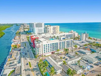 an aerial view of a city and the ocean at Amazing Pool - Gym - Hot Tub - Near Beach in Hollywood