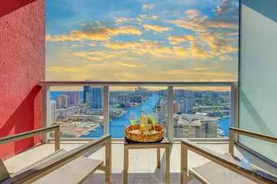a balcony with a view of a city at BeachWalk Resort, Views, Balcony, Studio in Hallandale Beach