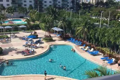 an overhead view of a swimming pool at a resort at Ocean Reserve 222 STR-2158 in Miami Beach