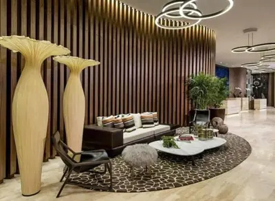 a living room with two large vases and a couch at Ocean View Beachfront 2Bed/2B M-Penthouse @HYDE in Hollywood