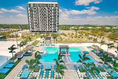 an aerial view of the pool at the resort at DOWNTOWN DORAL, FLORIDA. NEW CONDO STYLE RESORT. in Miami