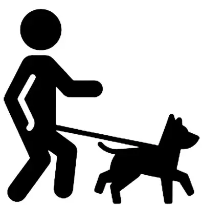 a man walking a dog sign at The Oasis in Miami