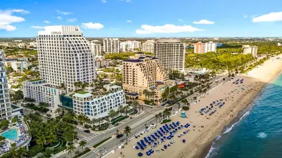 an aerial view of a beach and buildings at Stylish 1 BR at Fort Lauderdale in Fort Lauderdale
