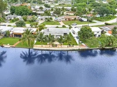 an aerial view of an island in the middle of a body of water at 5-star Lakefront Oasis In Hollywood-Hard rock casino in Fort Lauderdale