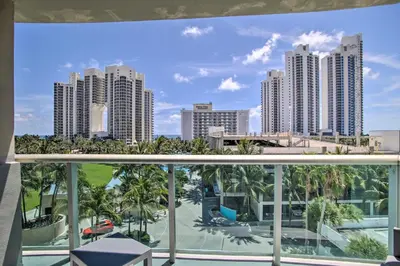 a view of the city from the balcony of a condo at Less Than Half-Mi to Beach Sunny Isles Resort Condo in Miami Beach
