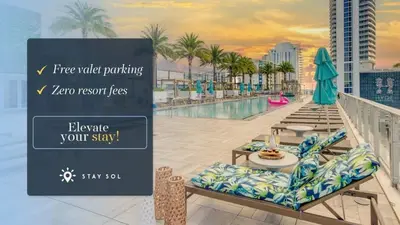 a sign for a resort with a swimming pool at Sophisticated Coastal Haven, Parking Included in Hollywood