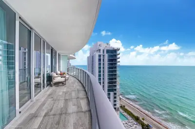 a balcony with a view of the ocean at Ocean Front State Of The Art in Hollywood