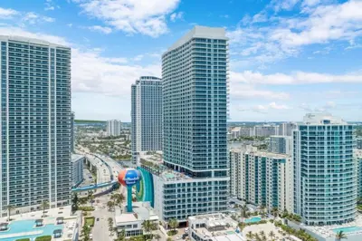 an aerial view of a city with tall buildings at Million Dollar Ocean Front Penthouse by Zen Vacation Rentals in Hollywood