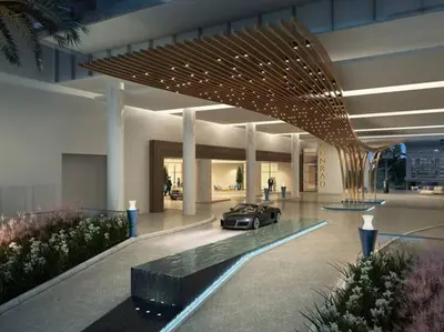 a car parked in a lobby with a car parked under a bridge at Luxury 1 BR Suite at Fort Lauderdale in Fort Lauderdale