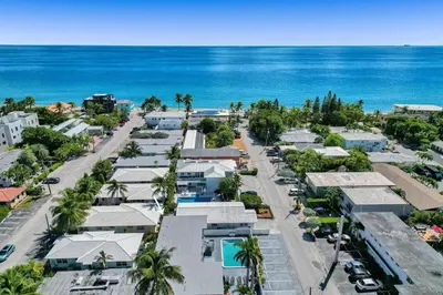 an aerial view of a city with the ocean at Waves On Desoto Rental Unit With Pool in Hollywood