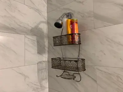 a bathroom with a shower with two hanging lights at Private Hollywood APT Near Beach Airport & Casino in Hollywood