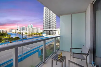 a view of the city from the balcony of a building at Pool - Gym - Balcony - Amazing View - Near Beach in Hallandale Beach