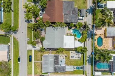 an overhead view of a house with a pool at Hollys Hacienda with Heated Pool and Patio Area in Hollywood