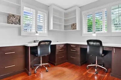 a home office with two desks and two chairs at Modern 4BR Villa with Pool - Outdoor amenities - WFH in Fort Lauderdale