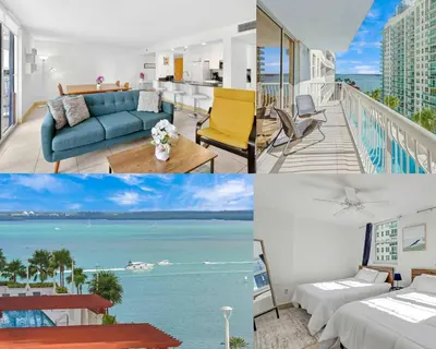 a collage of photos of a hotel room at 2 Bedroom, 2 Bathroom plus Den Brickell Condo Pool, Hot Tub, and Gym in Miami