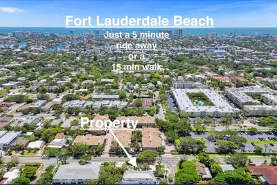 an aerial view of a large city with a street at Unique Las Olas Stay Pool Free Parking in Fort Lauderdale