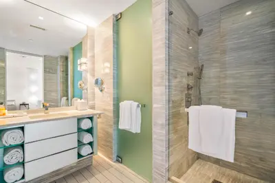 a bathroom with a shower and a sink at Ocean View Residence at South Beach -1114 in Miami Beach