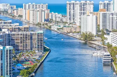 a view of a river in a city with buildings at Beachwalk Resort - Waterfront huge 3-Bedroom apartment with direct ocean-view! in Hallandale Beach