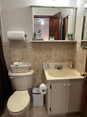 a bathroom with a toilet and a sink and a mirror at Paradise in Miami