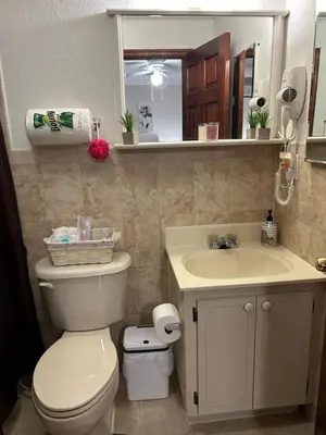 a bathroom with a toilet and a sink and a mirror at Paradise in Miami