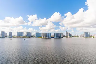 a view of a city from the water with buildings at Marina Bay 1008 in Miami Beach