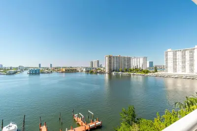 a view of a river in a city with buildings at Golden Bay 808 in Miami Beach