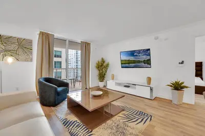 a living room with a couch and a coffee table at Impressive Unit in the heart of Brickell W Parking in Miami